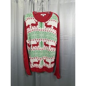 imagin8 Sweater Mens Large Red White Green Ugly Christmas Reindeer Crewneck
